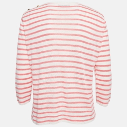 Dior Pink and White Strip Patterned Knit Shoulder Buttoned Top XL 