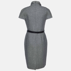Pre Owned Dior Monochrome Wool Bow Detail Belted Dress M