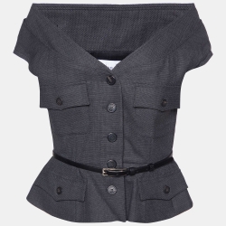 Dior Dark Grey Wool Belted Skirt Suit L