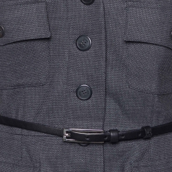 Dior Dark Grey Wool Belted Skirt Suit L