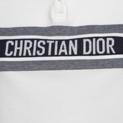 Pre Owned Christian Dior White/Blue Logo Jersey Polo T-Shirt XS