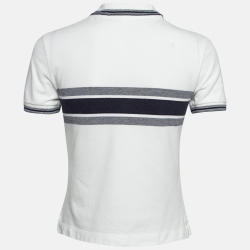 Pre Owned Christian Dior White/Blue Logo Jersey Polo T-Shirt XS