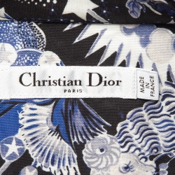 Christian Dior Blue Celestial Print Poplin Belted Midi Dress M