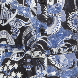 Christian Dior Blue Celestial Print Poplin Belted Midi Dress M