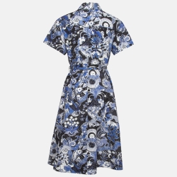 Christian Dior Blue Celestial Print Poplin Belted Midi Dress M