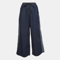 مملوكة مسبقًا Christian Dior Blue Logo Side Stripe Wide Leg Pants S