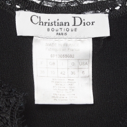 Pre Owned Christian Dior Black Tulle Trim Jersey Lace-Up Top M