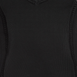 Pre Owned Christian Dior Black Tulle Trim Jersey Lace-Up Top M