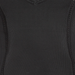 Pre Owned Christian Dior Black Tulle Trim Jersey Lace-Up Top M