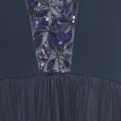 Pre Owned Dior Navy Blue Embellished Silk Pleated Maxi Dress S