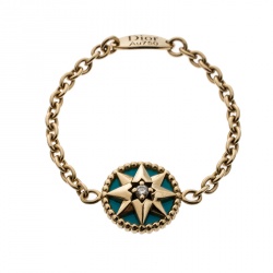 Dior Rose des Vents Diamond & Turquoise 18k Yellow Gold Ring Size 52.5