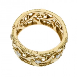 Dior My Dior Diamond 18k Yellow Gold Large Openwork Band Ring Size 53