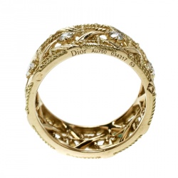 Dior My Dior Diamond 18k Yellow Gold Large Openwork Band Ring Size 53