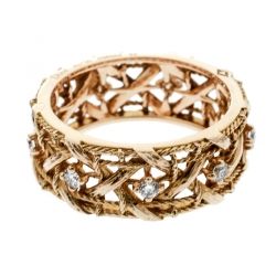 Dior My Dior Diamond 18k Rose Gold Openwork Band Ring Size 55
