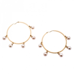 مملوكة مسبقًا Dior Cultured Pearl 18k Rose Gold Hoop Earrings