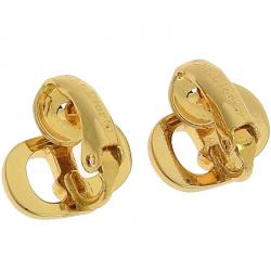 Dior Gold Tone CD Logo Clip On Stud Earrings 