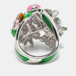 Dior Diorette Aquamarine Diamond Enamel 18k White Gold Cocktail Ring Size 54