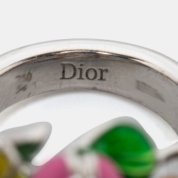 Dior Diorette Aquamarine Diamond Enamel 18k White Gold Cocktail Ring Size 54