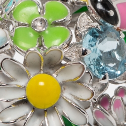 Dior Diorette Aquamarine Diamond Enamel 18k White Gold Cocktail Ring Size 54