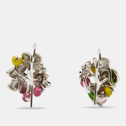 Pre Owned Dior Diorette Enamel Diamond 18k White Gold Earrings