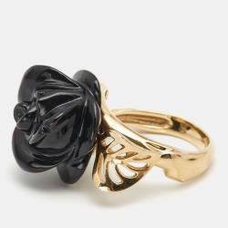 Dior Pré Catelan Onyx Diamond 18k Yellow Gold Ring Size 54