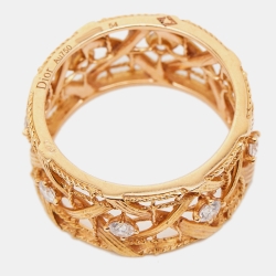 Dior My Dior Diamond 18k Rose Gold Large Openwork Band Ring Size 54