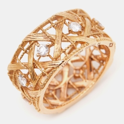 Dior My Dior Diamond 18k Rose Gold Large Openwork Band Ring Size 54