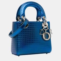 Pre Owned Dior Blue Mini Patent Microcannage Lady Dior