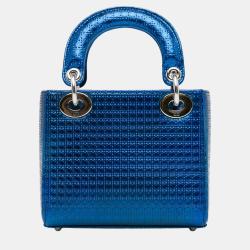 Pre Owned Dior Blue Mini Patent Microcannage Lady Dior