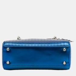 Pre Owned Dior Blue Mini Patent Microcannage Lady Dior