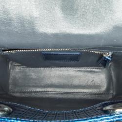 Pre Owned Dior Blue Mini Patent Microcannage Lady Dior