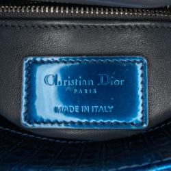Pre Owned Dior Blue Mini Patent Microcannage Lady Dior