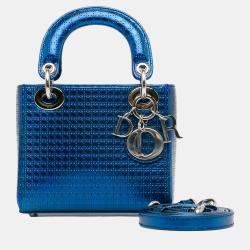 Pre Owned Dior Blue Mini Patent Microcannage Lady Dior
