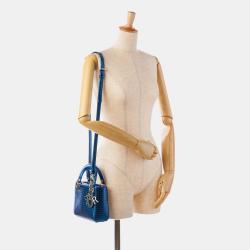 Pre Owned Dior Blue Mini Patent Microcannage Lady Dior