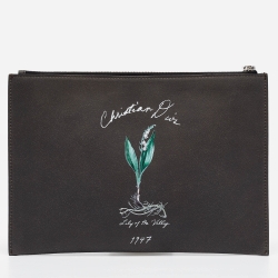 Pre Owned Dior Dark Grey Nubuck Leather 1947 Lily of the Valley Pouch