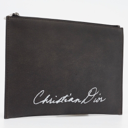 Pre Owned Dior Dark Grey Nubuck Leather 1947 Lily of the Valley Pouch