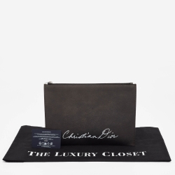 Pre Owned Dior Dark Grey Nubuck Leather 1947 Lily of the Valley Pouch