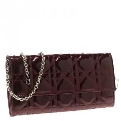 مملوكة مسبقًا Dior Brugundy Cannage Quilted Patent Leather Lady Dior Clutch