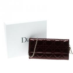 مملوكة مسبقًا Dior Brugundy Cannage Quilted Patent Leather Lady Dior Clutch