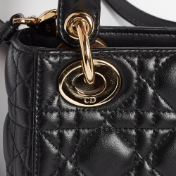 Pre Owned Dior Black Cannage Leather Mini Lady Dior Tote