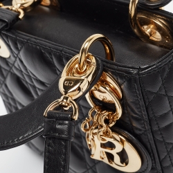 Pre Owned Dior Black Cannage Leather Mini Lady Dior Tote