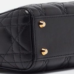 Pre Owned Dior Black Cannage Leather Mini Lady Dior Tote