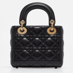 Pre Owned Dior Black Cannage Leather Mini Lady Dior Tote