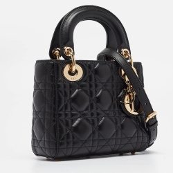 Pre Owned Dior Black Cannage Leather Mini Lady Dior Tote