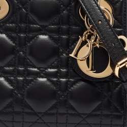Pre Owned Dior Black Cannage Leather Mini Lady Dior Tote