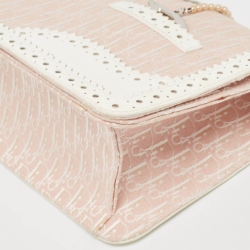 Pre Owned Dior White/Pink Brogue Leather and Oblique Canvas Dior D’ Trick Bag