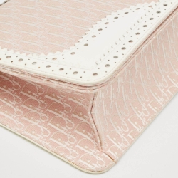 Pre Owned Dior White/Pink Brogue Leather and Oblique Canvas Dior D’ Trick Bag
