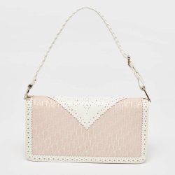 Pre Owned Dior White/Pink Brogue Leather and Oblique Canvas Dior D’ Trick Bag
