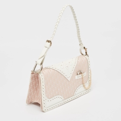 Pre Owned Dior White/Pink Brogue Leather and Oblique Canvas Dior D’ Trick Bag