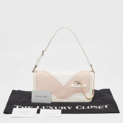 Pre Owned Dior White/Pink Brogue Leather and Oblique Canvas Dior D’ Trick Bag